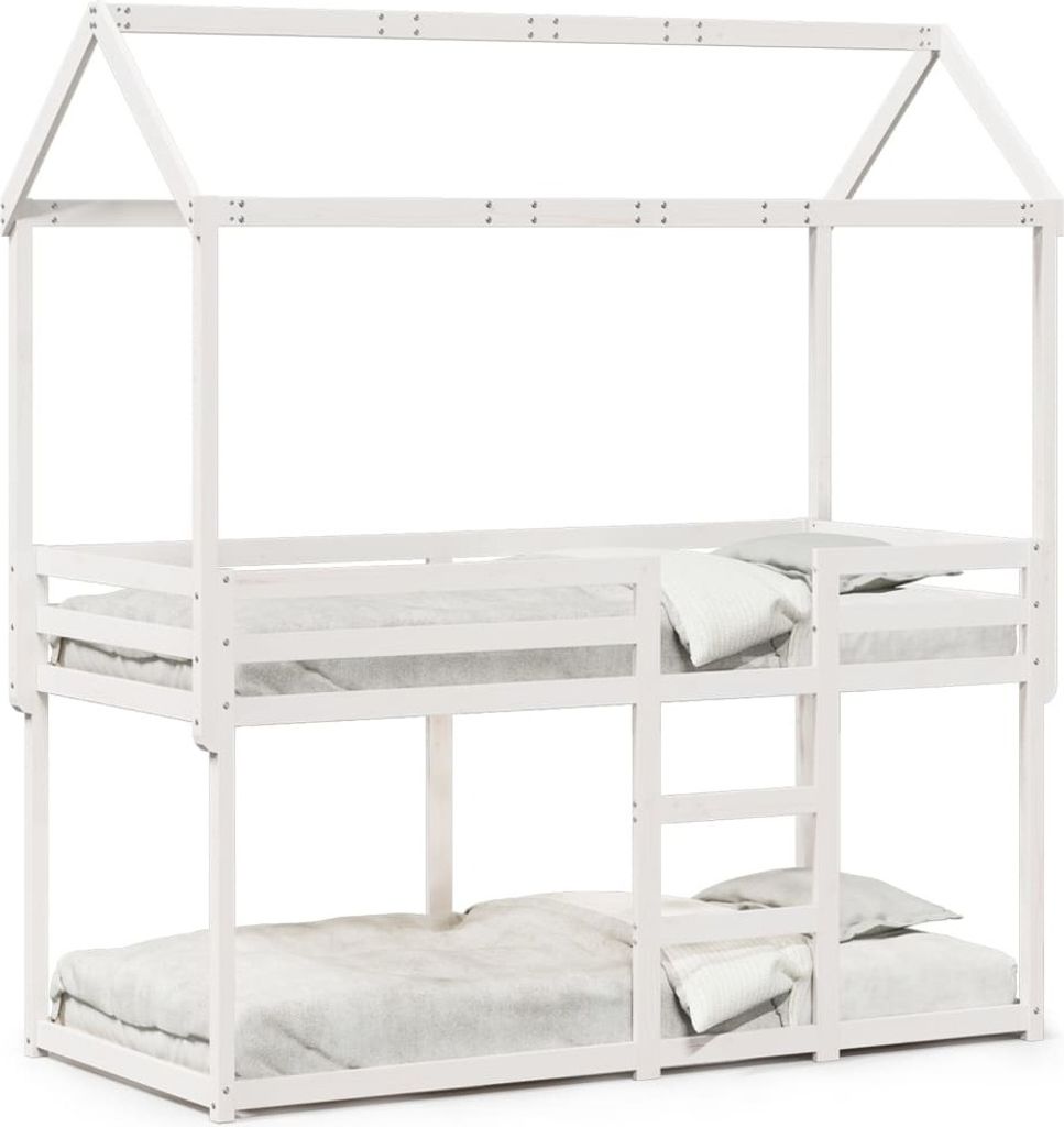 Maison Exclusive - Etagenbett mit Dach Weiß 90x190 cm Massivholz Kiefer