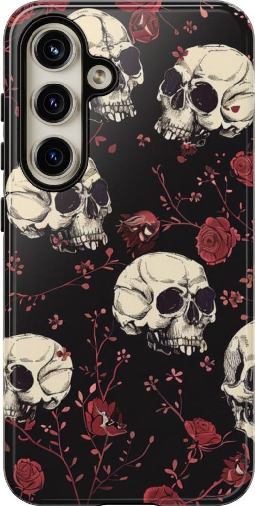 Totenköpfe und rote Rosen – Hülle Kompatibel mit Samsung Galaxy S24