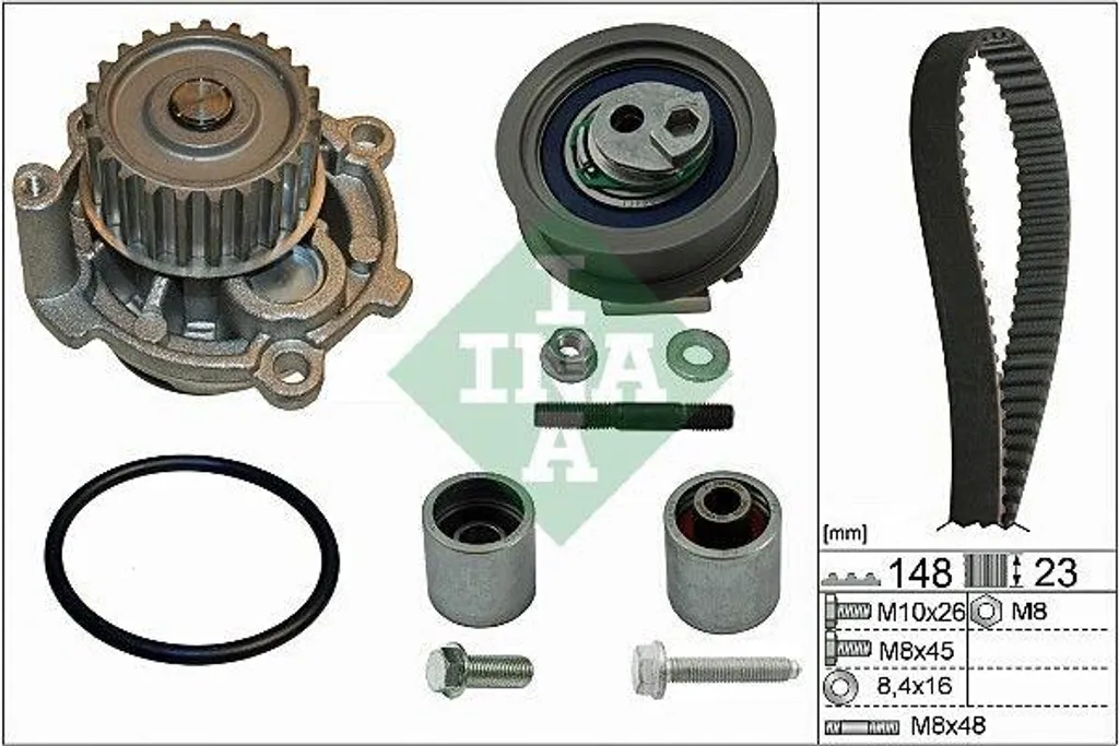 Pompe à Eau et Kit de Distribution INA pour Audi A3 Golf 5 et Passat 3C