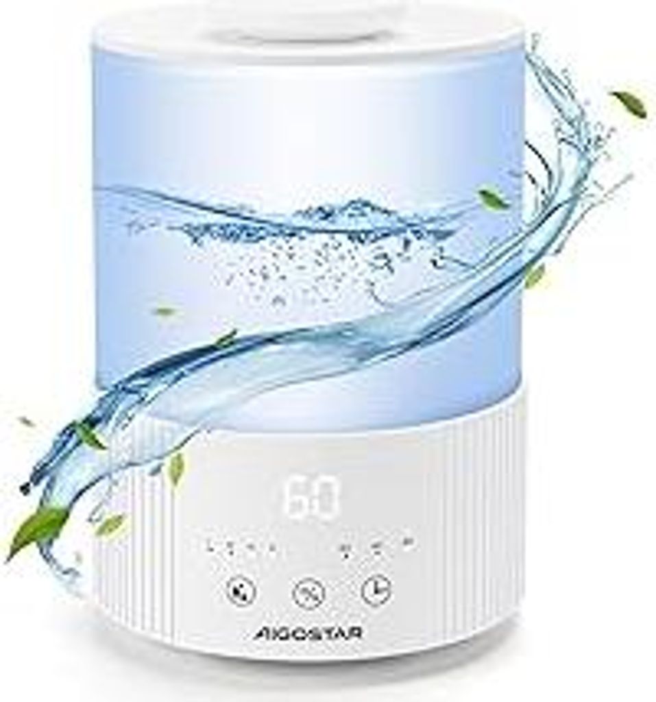 Aigostar Luftbefeuchter Schlafzimmer, 2.5L mit Nachtlicht Humidifier, 28dB Leise, 3 Nebelstufen, 25H Aroma Diffuser, Schlafmodus, automatische Absc...