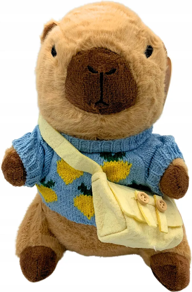 Doudou Capybara en peluche douce 25 cm avec pull et mini sacoche