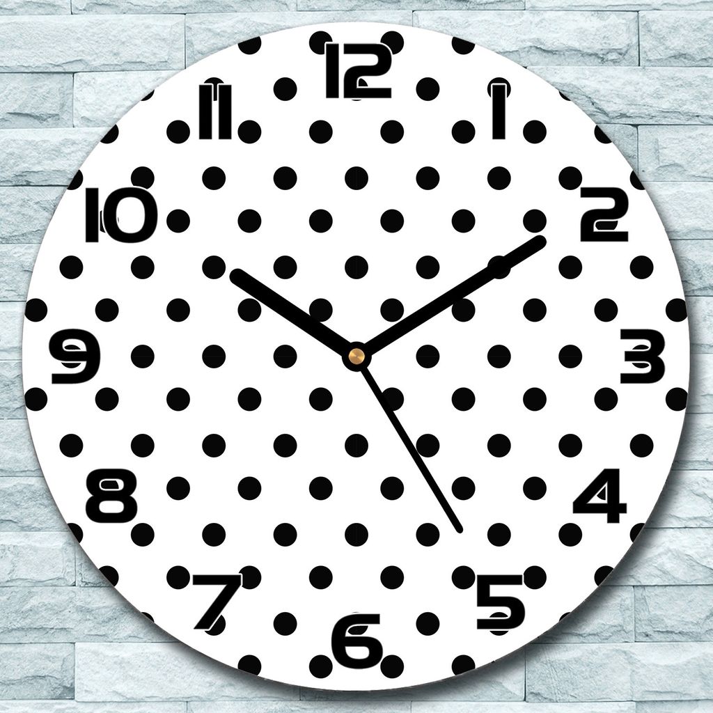 Wanduhr aus Glas Rund fi 30 Schwarze und Weiße Punktmuster Deko Schlafzimmer