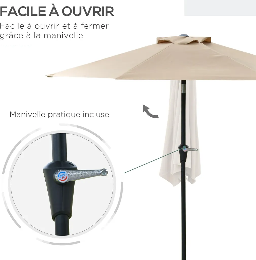 Parasol Droit Inclinable pour Balcon et Terrasse Ø 2,3m Coloris Beige
