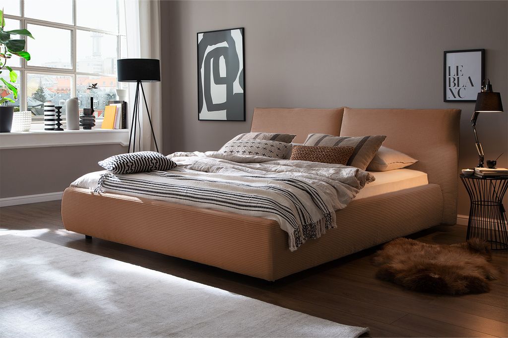 KAWOLA Bett HENRY Polsterbett Cord rost 200x200cm