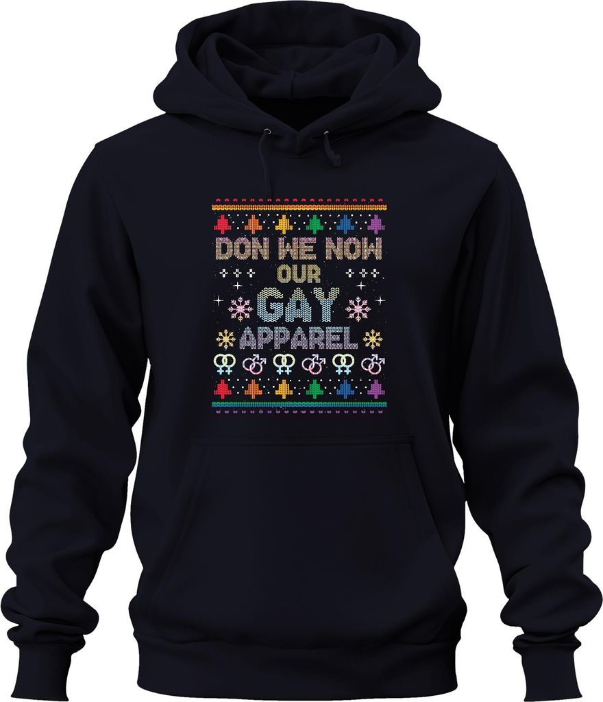 Gay Apparel Ugly Christmas Sweater - Weihnachten Weihnachtsgeschenk Uni Hoodie Kapuzenpullover, Navy, L
