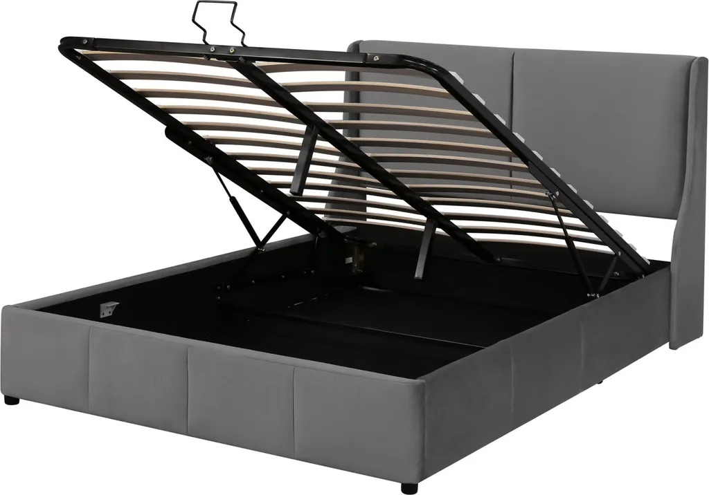 Lit rembourré 140x190 cm avec sommier à lattes et coffre hydraulique