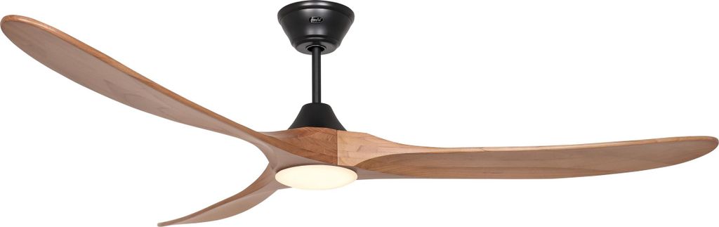 Energiespar Deckenventilator mit LED Beleuchtung und Fernbedienung Eco Genuino-L Matt Schwarz / Eiche mittel 180 cm