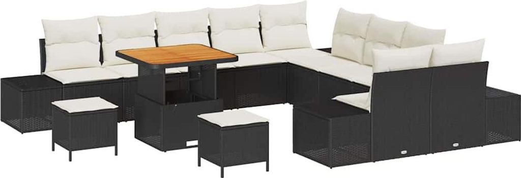 Gartensofa-set mit Kissen 13 pcs Schwarz Poly-Rattan