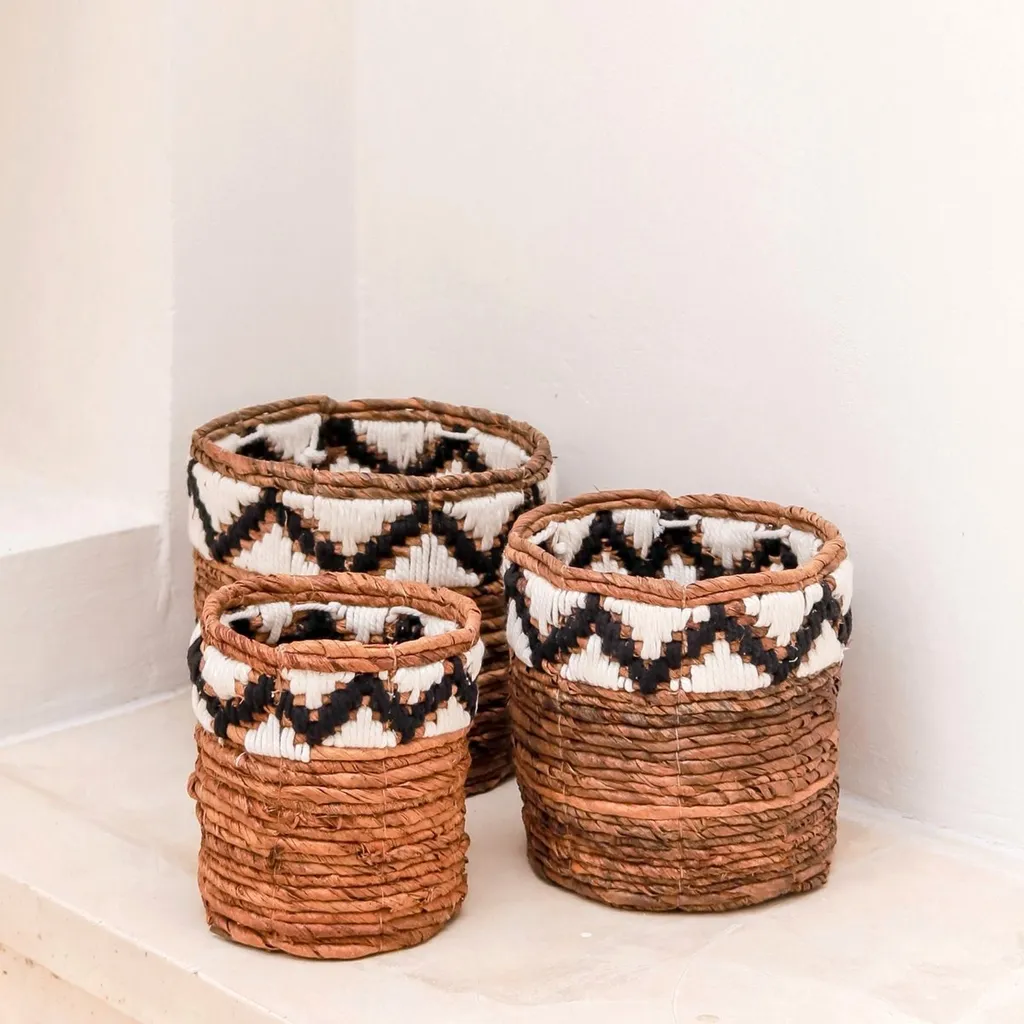 Organisateur maison : lot 3 paniers ronds Sadara macramé pour plantes