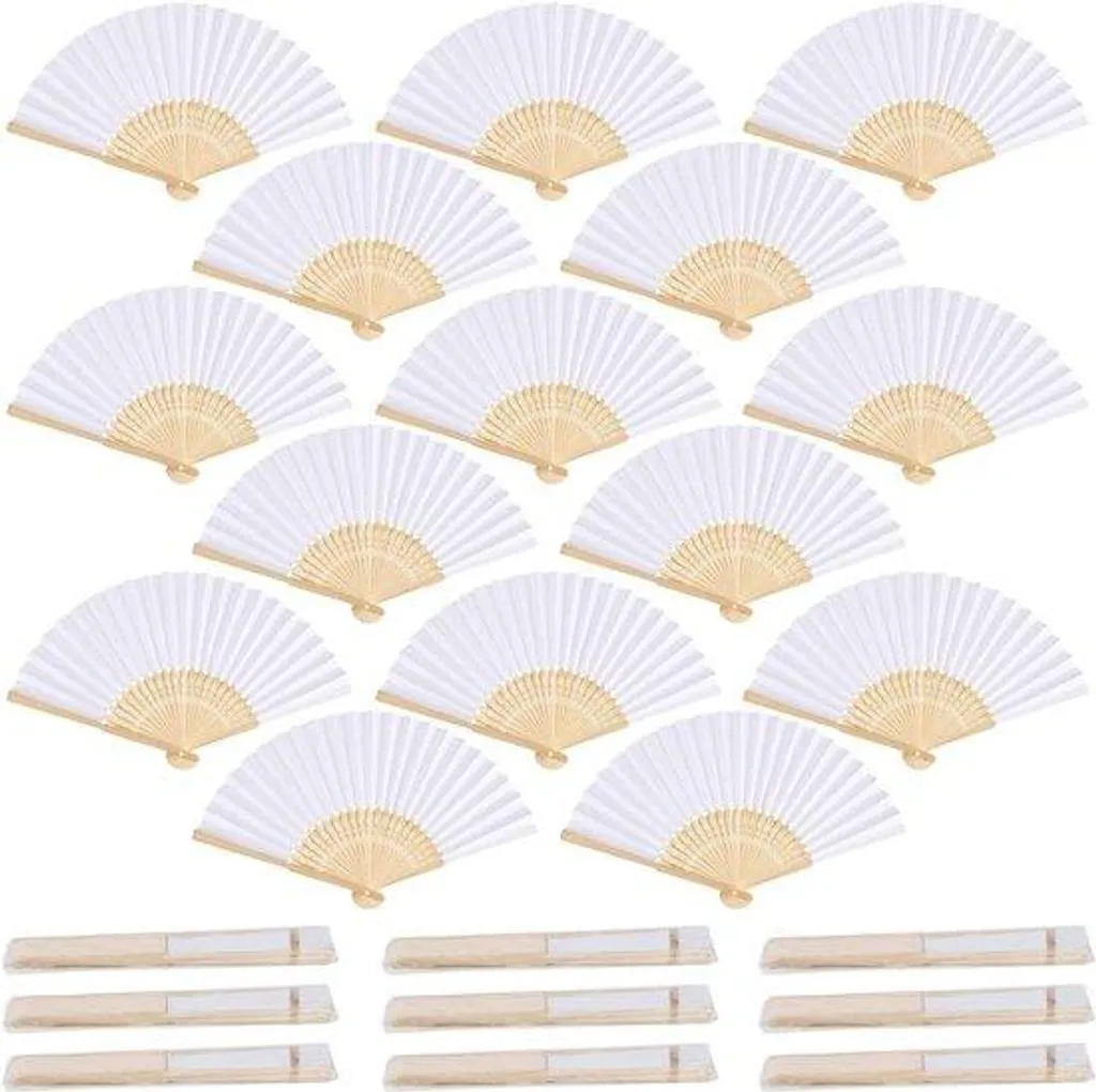 Lot de 24 éventails de mariage blancs en bambou et papier de qualité