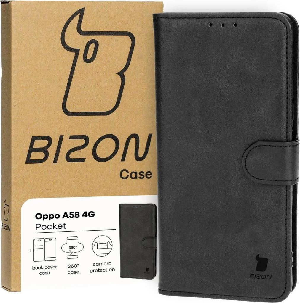 Bizon Case Pocket Flip Case für Oppo A58 4G, Schwarz