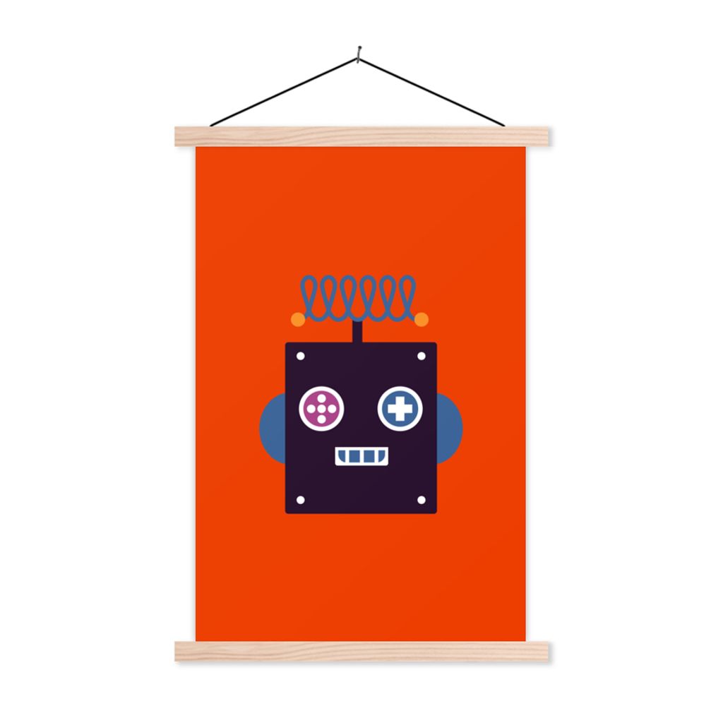 MuchoWow Textilposter Roboter - Rot - Gesicht - Formen - Jungen - Kinder 60x90 cm mit holzfarbenen Rahmen - Textil