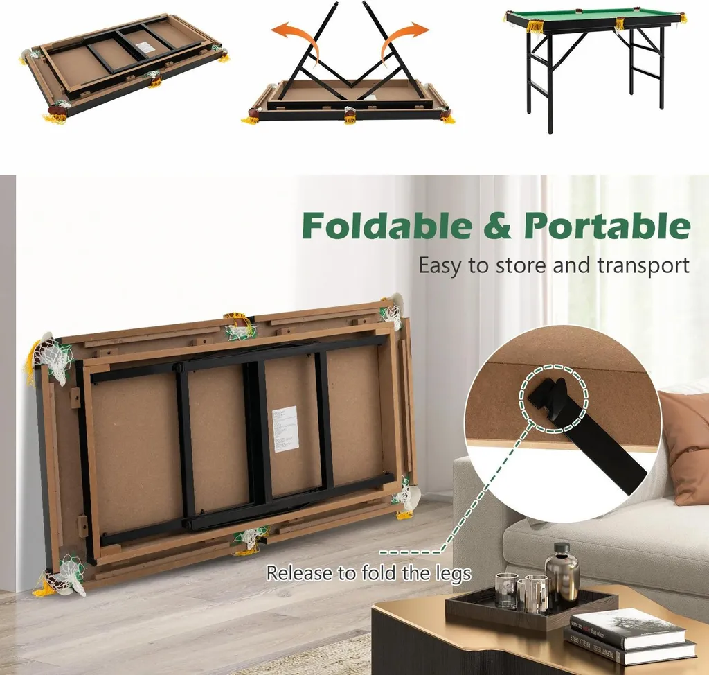 Table de billard pliable 122 cm avec accessoires complets tapis vert