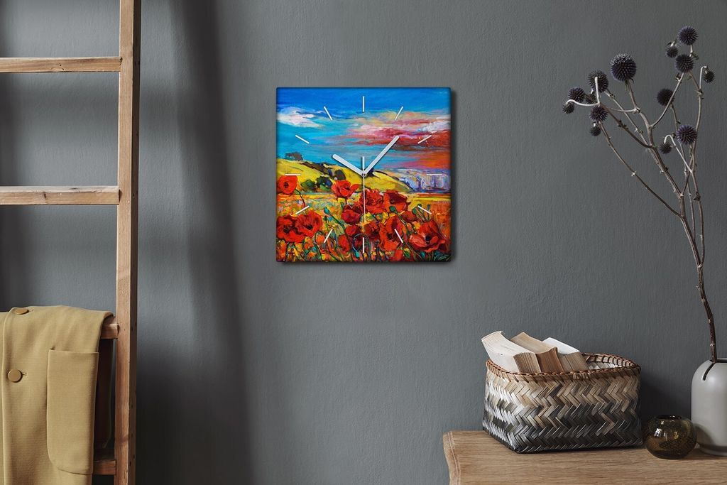 Coloray Hodiny Unikátní 30x30 cm Tiché hodiny Pro obývací pokoj a kuchyň Nástěnné hodiny Plátno Bílé ručičky hodin - Květinová obloha