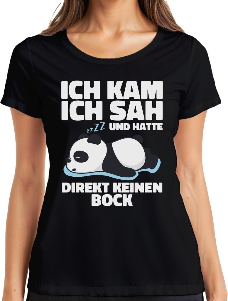 Ich kam ich sah und hatte keinen Bock Panda faul müde Schlaf Damen T-Shirt, Schwarz, S