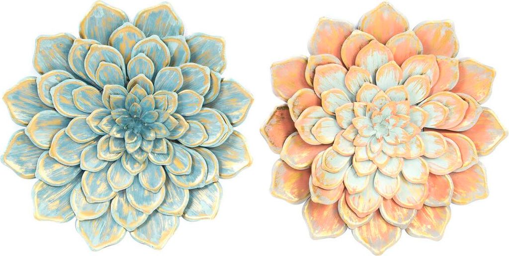 Wanddekoration DKD Home Decor 61 x 8 x 61 cm Blume Blau Orange Shabby Chic (2 Stück)