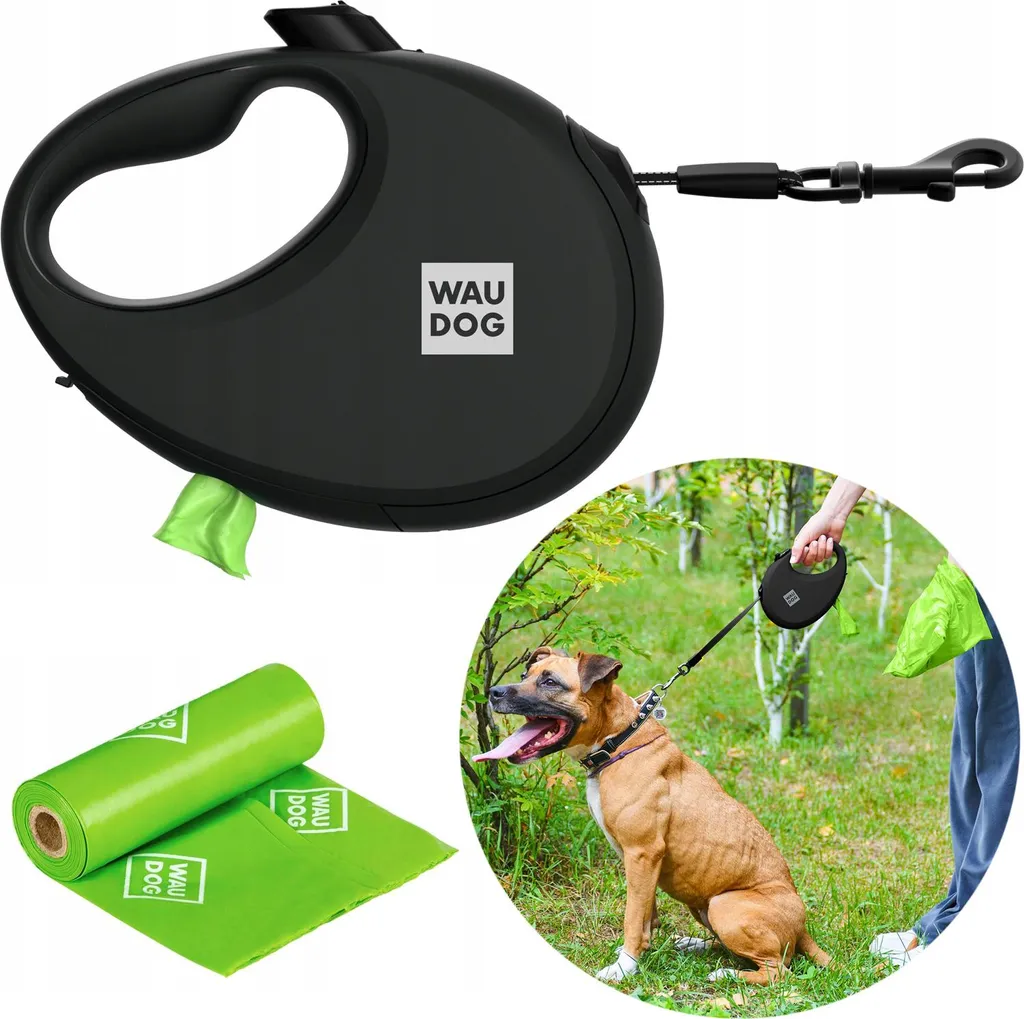 WAUDOG R-leash Guinzaglio automatico per cani, nero, taglia S