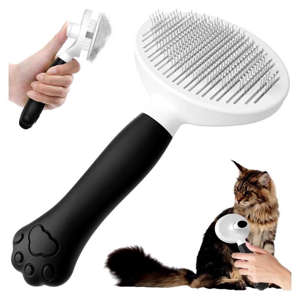 Katzen- und Hundebürste, Sanft zur Haut, Niedriger Krallen-Griff, Kurzhaar, Leicht zu reinigen, Tierhaarbürste für Kurz- und Langhaar (schwarz)
