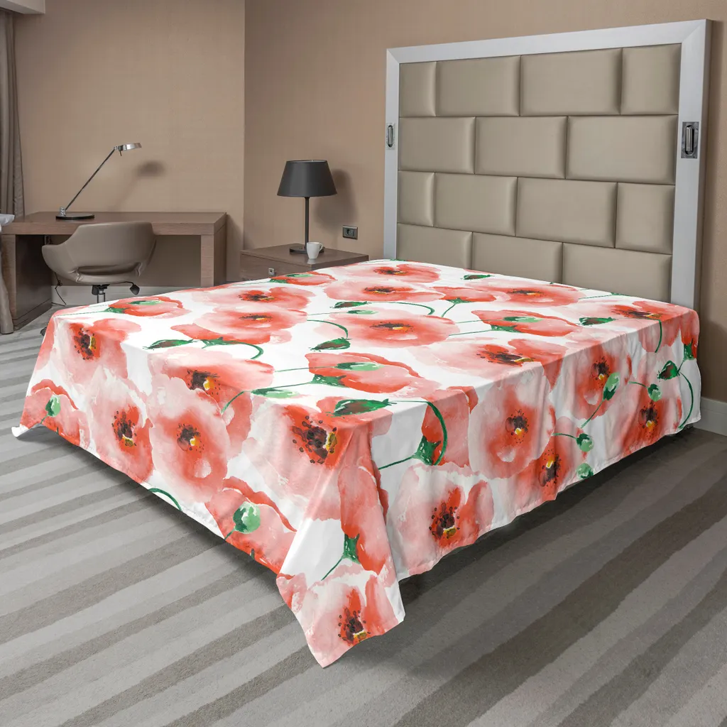 Drap de Dessus Décoratif pour Grand Lit 2 Personnes Motif Coquelicots