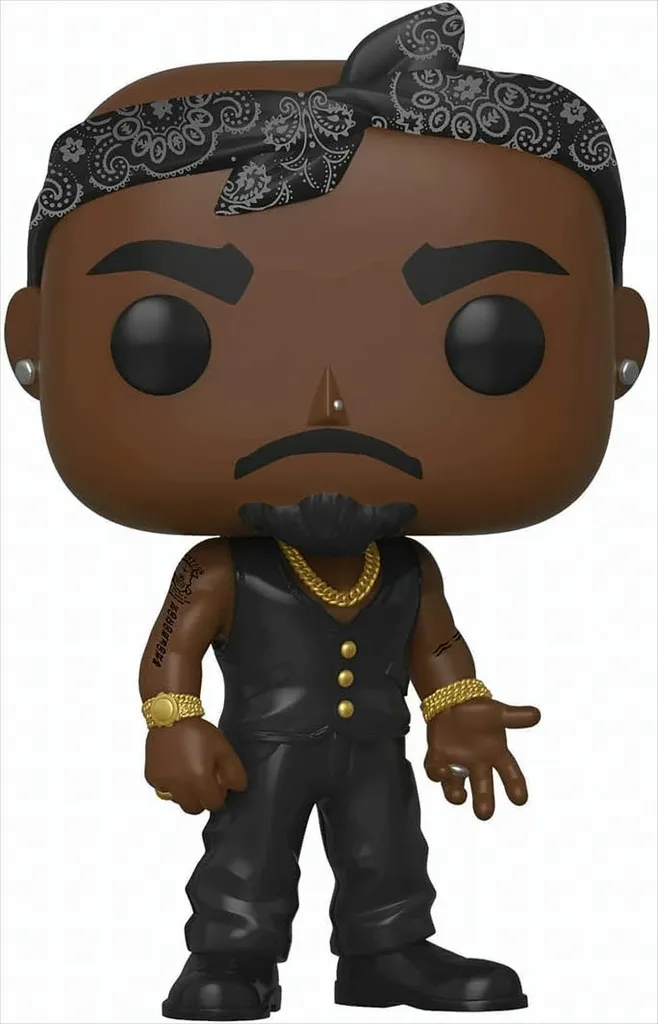 Cadeau Fan Rap : Figurine Pop Tupac Gilet avec Bandana pour Déco Bureau