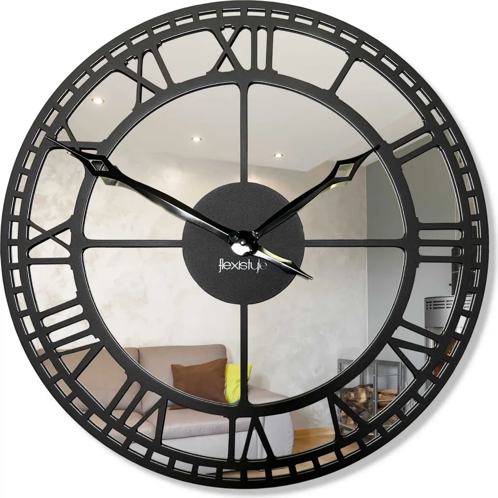 Horloge Murale Géante Silencieuse en Métal et Miroir Design Industriel