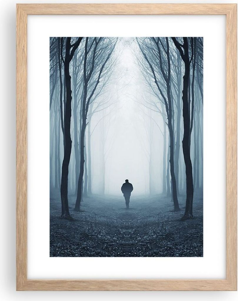 Gerahmtes Poster - Rahmen in heller Eiche - Charakter Wald Einsamkeit - 30x40 cm - Wand Bild - Wanddeko - Wandbilder - Wandposter - Bilderrahmen - ...