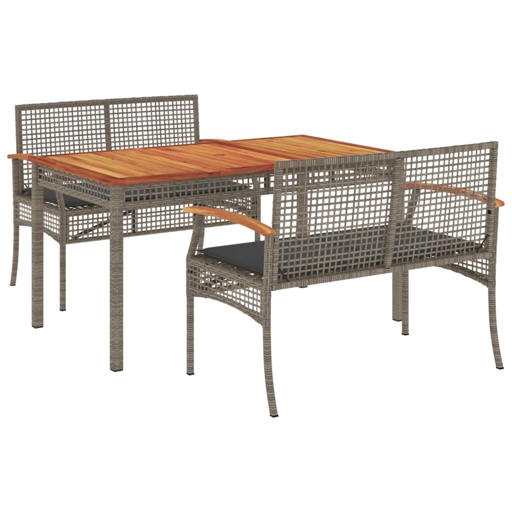 vidaXL 3-tlg. Garten-Essgruppe mit Kissen Grau Poly Rattan