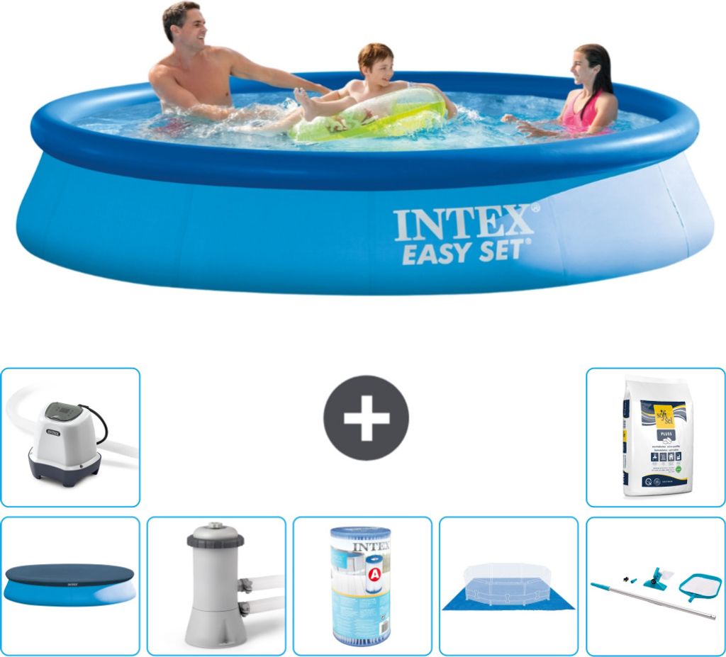 Intex runder aufblasbarer Easy-Set-Pool – 366 x 76 cm – Blau – im Lieferumfang enthalten Abdeckung - Filterpumpe für Schwimmbad - Filter - B...