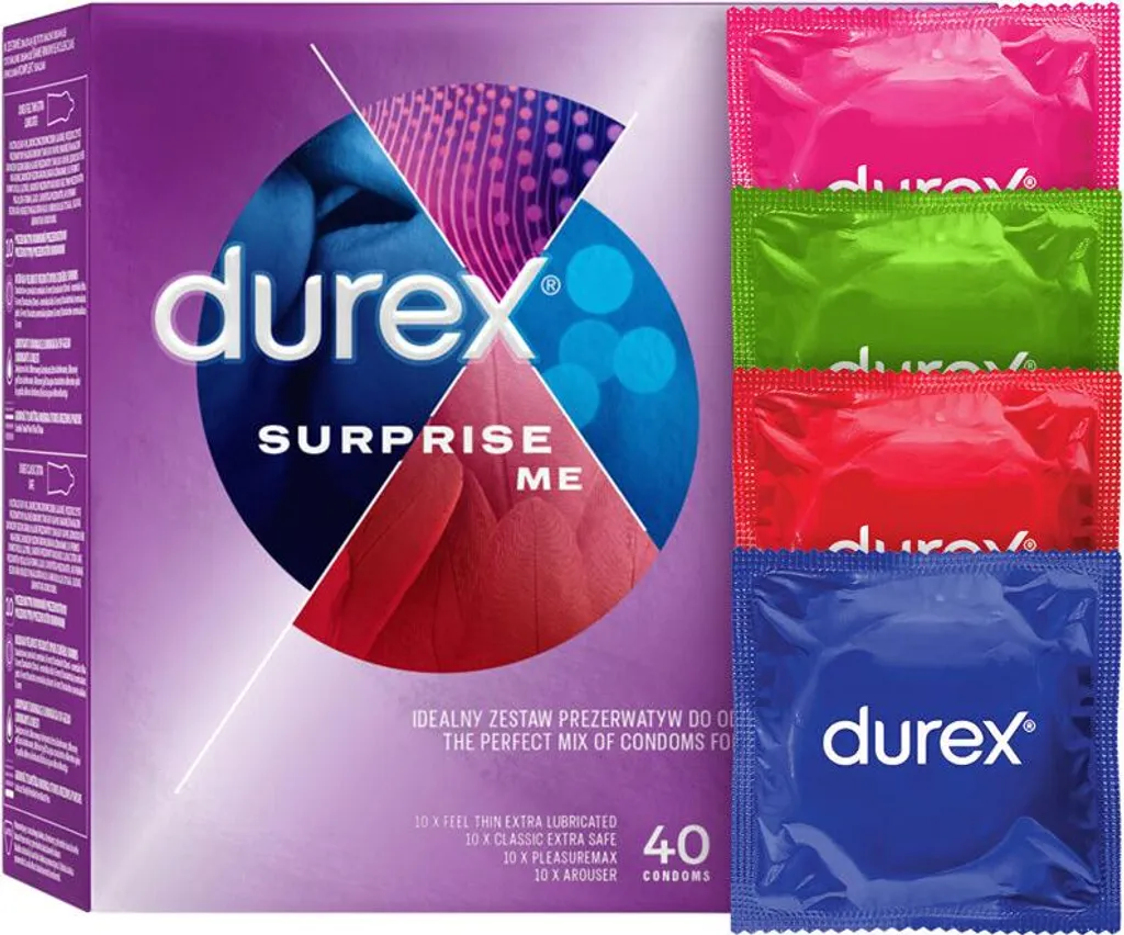 Durex Surprise Me Set 40 Condom: Mix Stimolanti e Sottili per Coppia