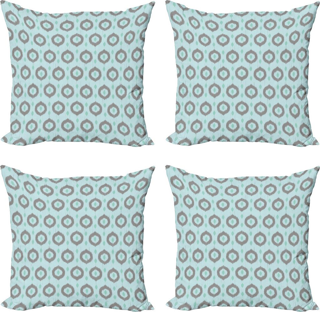 ABAKUHAUS Seafoam Kissenbezug Set (4 Stück), Ikat-Art-Muster, Moderner Doppelseitiger Digitaldruck, 50 cm x 50 cm, Seafoam Sea Green Taupe