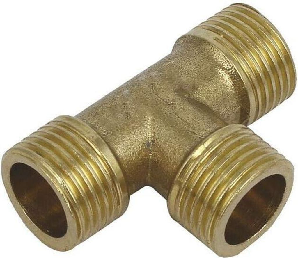 T-Stück Verbinder Messing 3-Wege Schlauchverbinder (3/4" Außengewinde x 3/4" Außengewinde x 3/4" Außengewinde) - für Luft, Kraftstoff, Wasserl...