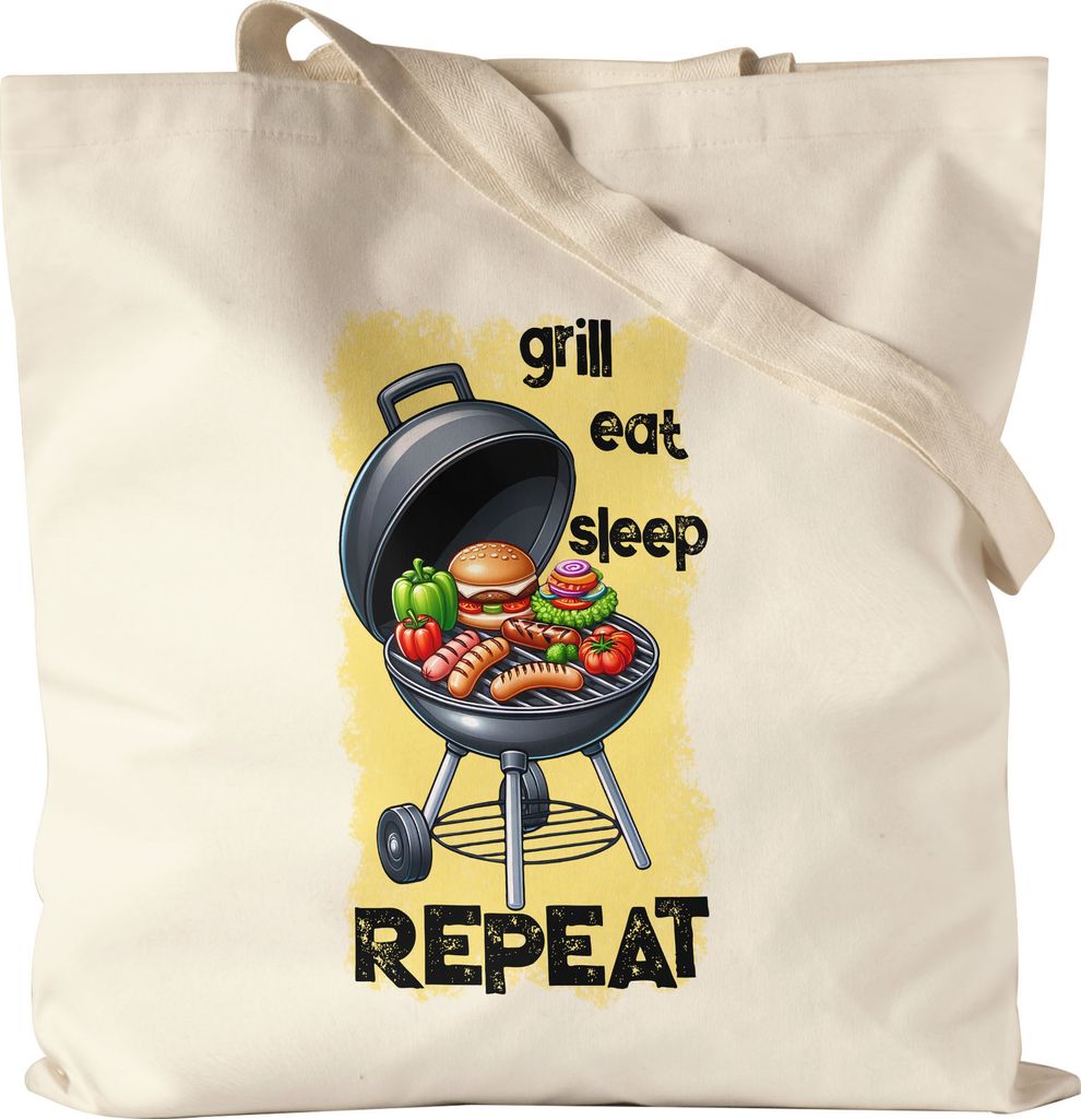 Grill Eat Sleep Repeat BBQ Grillen lustiges Grill Humor Jutebeutel