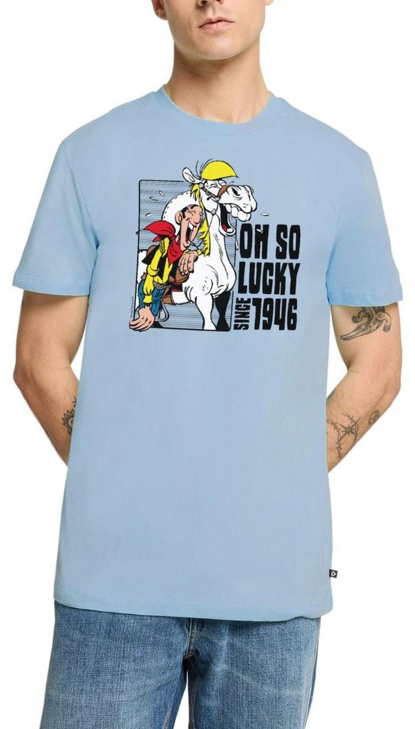 Spreadshirt Lucky Luke mit Jolly Jumper Oh so lucky Männer Premium T-Shirt, XL, Hellblau