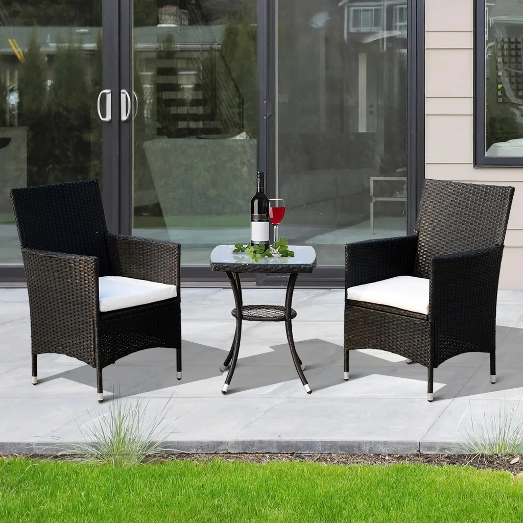 Table de jardin noire résistante aux intempéries en rotin synthétique