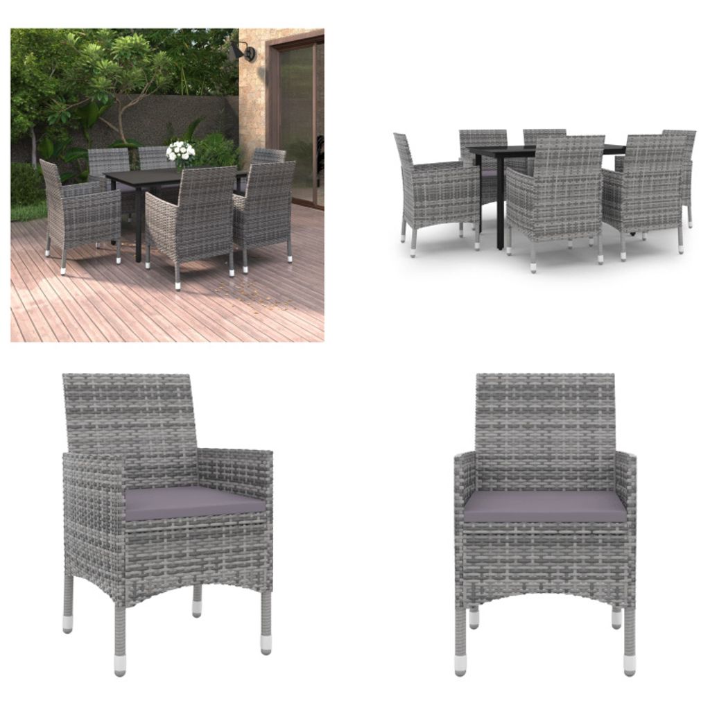 vidaXL 7 tlg. Garten Essgruppe mit Auflagen Poly Rattan und Glas - Garten-Essgarnitur - Garten-Essgarnituren - Essgarnitur Für Draußen - Gartenti...
