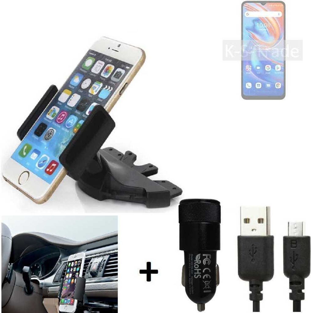 TOP SET K-S-Trade Autohalterung kompatibel mit UMIDIGI A13 CD Schlitz Halterung KFZ-Halter Radio Handy Halterung 360° drehbar DVD-Schacht inkl. Micro