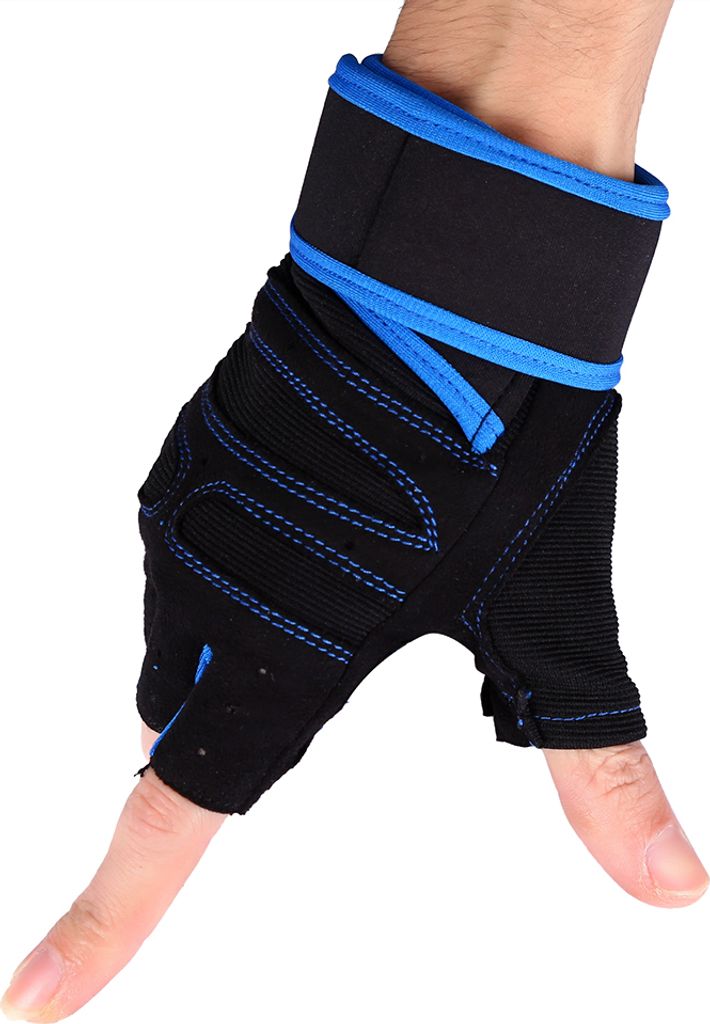 Fitness Handschuhe, 2er-Pack, blau, Größe M, für Krafttraining, Gym, Sport, mit Handgelenksschutz