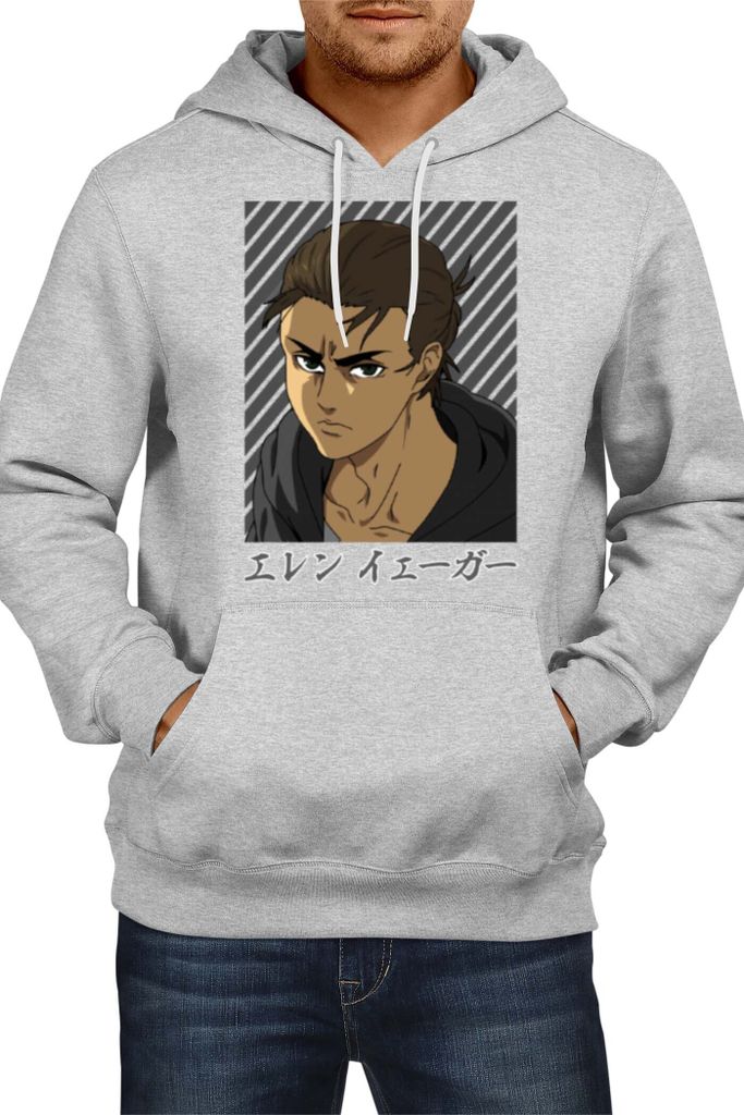 Herren Kapuzenpullover Japan Manga Comics Anime Attack Anime On Titan Eren Yeager 07 Var-016 Main Titan, Man XL / Grau