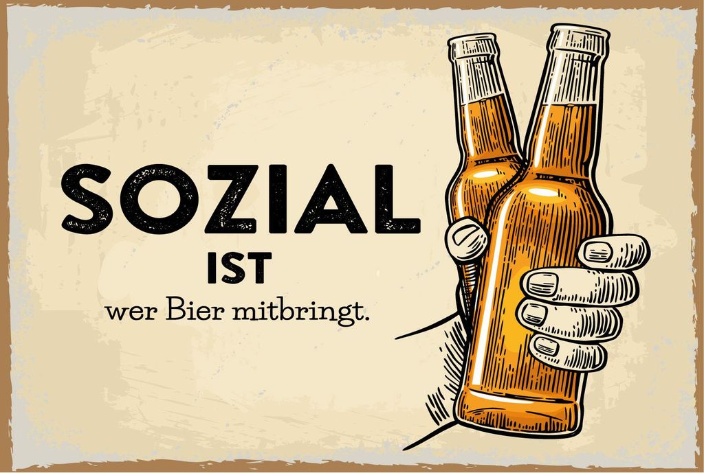 vianmo Holzschild 12x18 cm Sozial ist wer Bier mitbringt beige