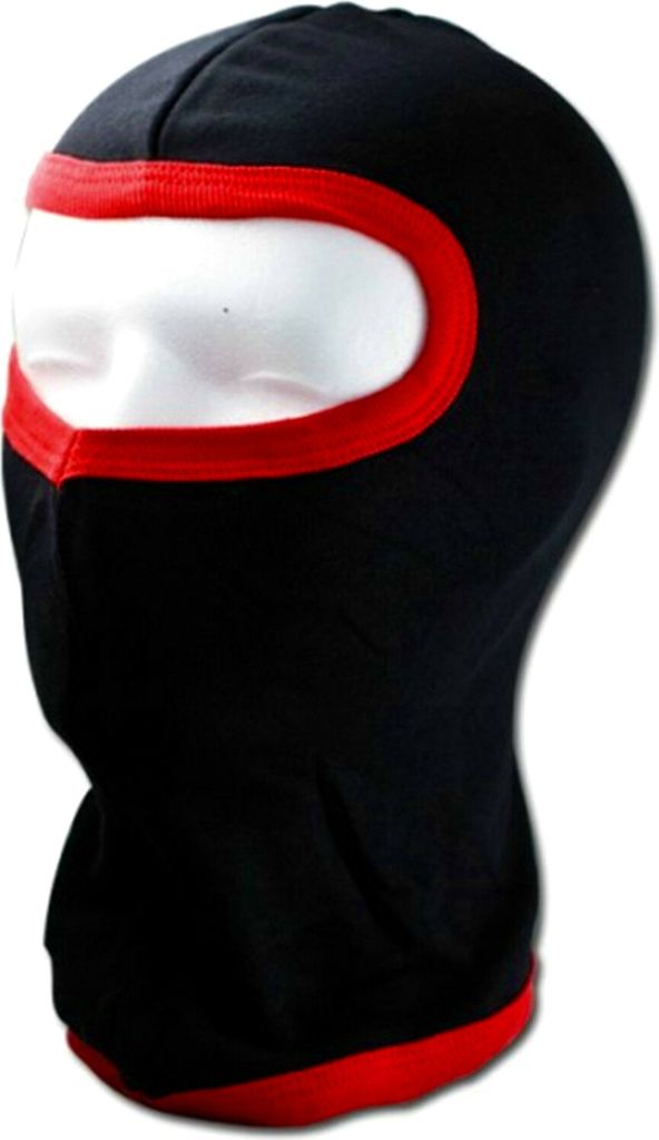 Sturmhaube Schwarz mit rotem Saum Sturm Maske Ski Maske OMA 100% Baumwolle