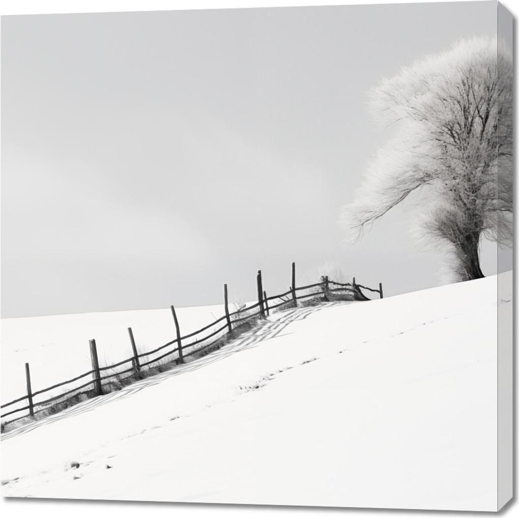 Bild 90x90cm Einsamkeit des Winters am Zaun