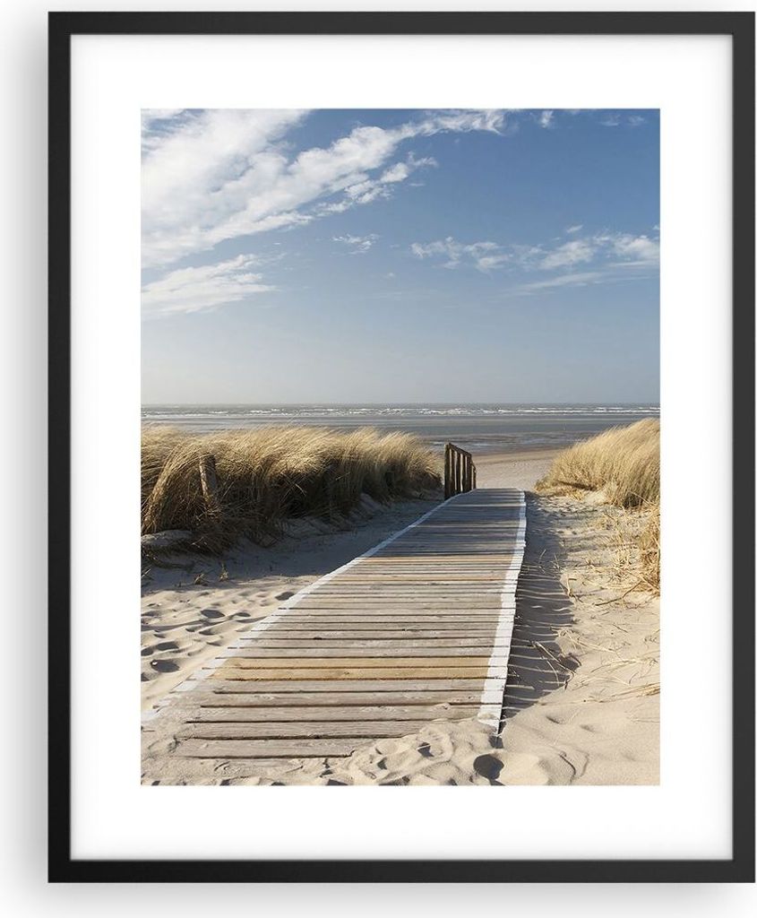 Gerahmtes Poster - Schwarzer Rahmen - Strand Meer Fußgängerbrücke Ufer - 40x50 cm - Wand Bild - Wanddeko - Wandbilder - Wandposter - Bilderrahme...