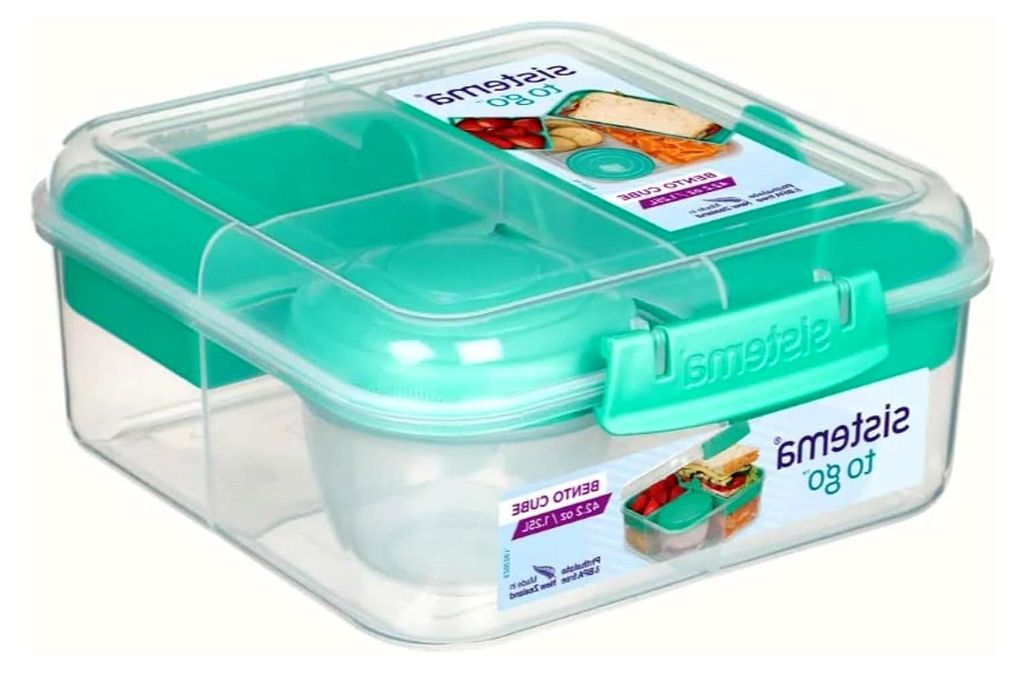 XL BENTO Lunchbox mit 5 Fächern - 1250 ml Vesperdose inklusive Becher mit Schraubverschluss 17,5 x 17,5 x 8 cm (B x T x H) Grün