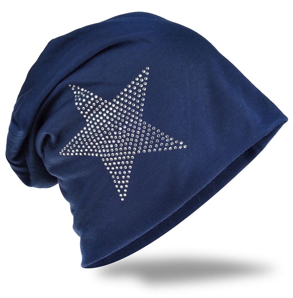 Beanie Muetze Strass Stern Dunkelblau Produktbild 