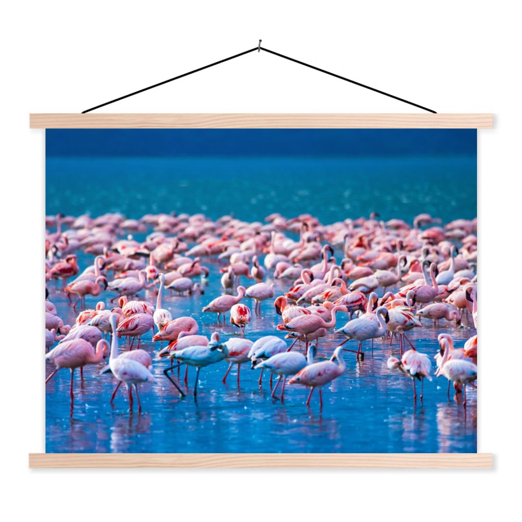MuchoWow Textilposter Flamingo - Wasser - Tropisch - Rosa 120x90 cm mit holzfarbenen Rahmen - Magnetisch