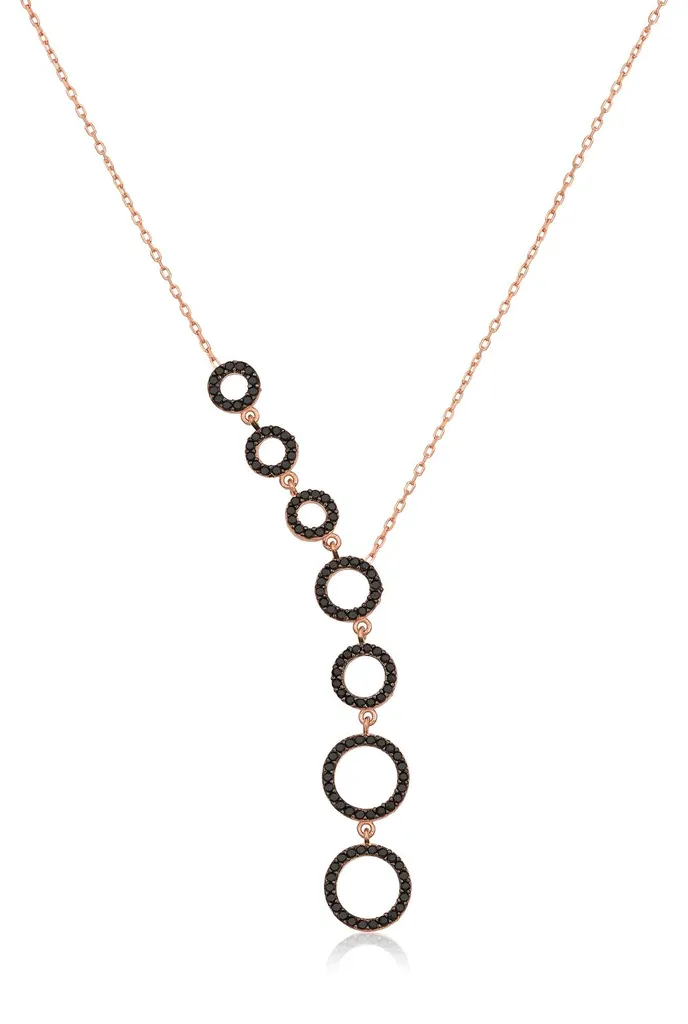 Collier 7 anneaux en argent plaqué or rose serti de zircone noire chic