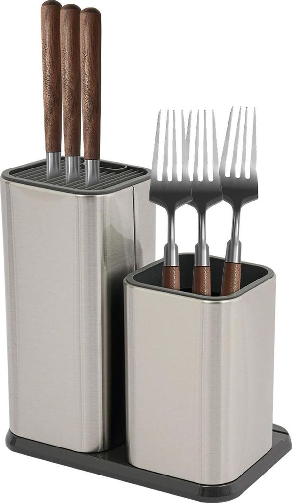 2-in-1 Messerhalter - Messerblock/Ständer - Edelstahl 430 - Für Küchenarbeitsplatte - Freistehend - Silber