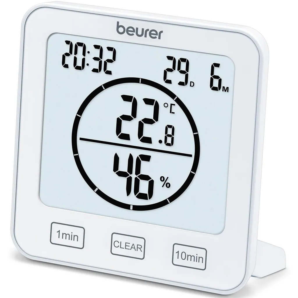 Beurer HM 22 Thermo-hygromètre LCD blanc avec minuteur intégré précis