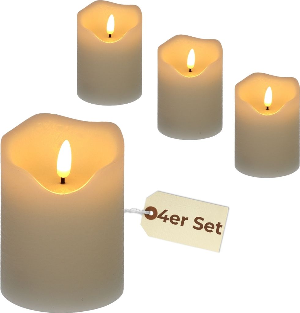 4er Set LED Echtwachskerze mit Timer Led Kerzen flackernde Flamme Echtwachs Led Kerzen mit Timerfunktion Elektrische Kerzen 7,5 x 10 cm