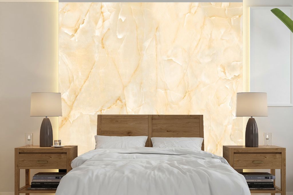 MuchoWow Fototapete für Wohnzimmer oder Schlafzimmer Wandtapete Vinyl Motivtapete Marmor - Gelb - Weiß - 260x260 cm - Papiertapeten